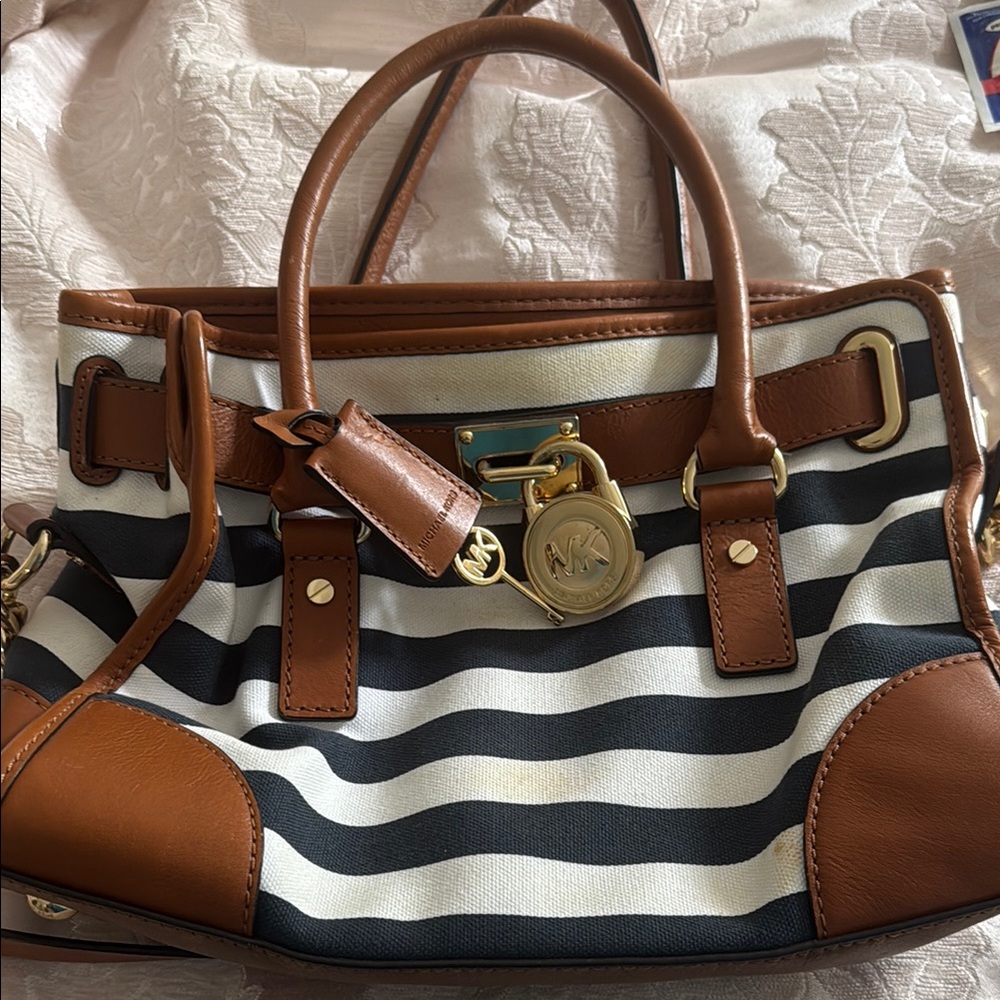 Michael Kors Blue and Brown Striped Women's Bag